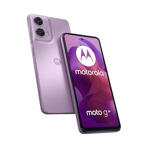 Motorola Moto g24 Smartphone (6,56"-HD+-Display, 50-MP-Kamera, 8/128 GB, 5000 mAh, Android 14) Pink Lavender, inkl. Schutzcover + Handyhalterung [Exklusiv bei Amazon] von Motorola