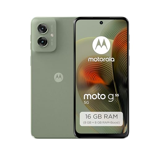 Motorola Moto g55 5G Smartphone (6,49"-FHD+-Display, 50-MP-Kamera, 8/256 GB, 5000 mAh, Android 14) Smoky Green (Veganes Kunstleder), inkl. Schutzcover [Exklusiv bei Amazon] von Motorola Mobility