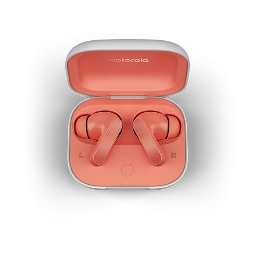 Motorola Moto Buds (Bluetooth 5.3 Earbuds, Hi-Res Sound, Dolby Atmos, aktive Geräuschunterdrückung, kabelloses Laden, bis zu 42 Stunden Akkulaufzeit, 3-Fach-Mikrofonsystem) Coral Peach von Motorola