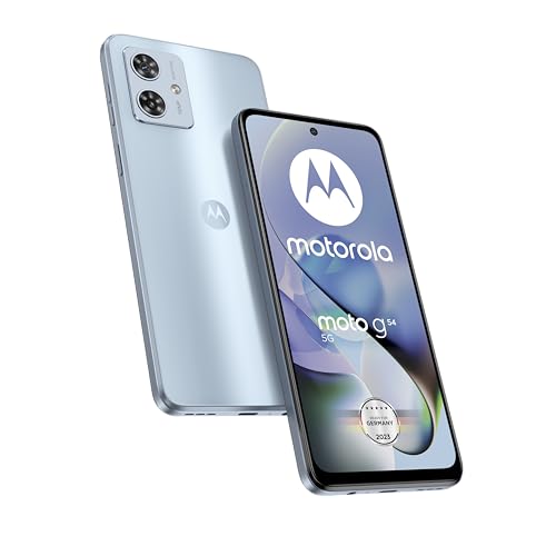 Motorola moto g54 5G (6,5"-FHD+-Display, 50-MP-Dual-Kamera, 8/256 GB, 5000 mAh, Android 13) Glacier Blue, inkl. Schutzcover + KFZ-Adapter [Exklusiv bei Amazon] von Motorola