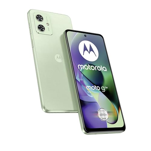 Motorola moto g54 5G (6,5"-FHD+-Display, 50-MP-Dual-Kamera, 8/256 GB, 5000 mAh, Android 13) Mint Green (veganes Leder), inkl. Schutzcover + KFZ-Adapter [Exklusiv bei Amazon] von Motorola
