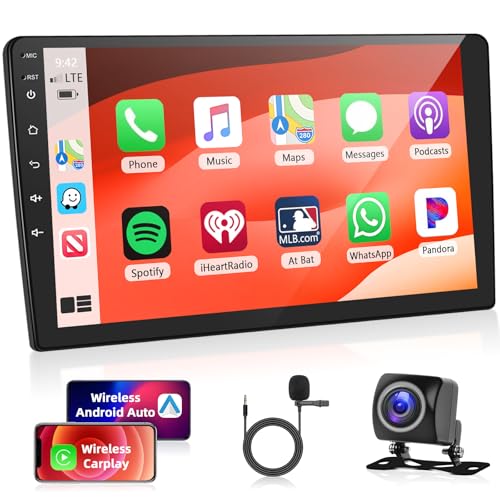 Motorsi [2+64G] 2 Din Autoradio mit Kabellosem A-pple Carplay/Android Auto, Android 9 Zoll Touchscreen mit GPS/Bluetooth/SWC/FM/RDS/WiFi/USB + Rückfahrkamera von Motorsi