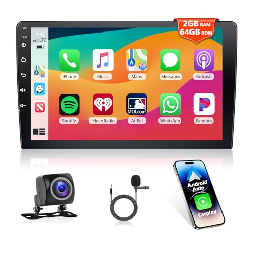 Motorsi [2+64G] Autoradio mit Kabellosem A-pple Carplay/Android Auto, 2 Din 10.1 Zoll Android 13 Touchscreen mit GPS/Bluetooth/SWC/FM/RDS/WiFi/USB + Rückfahrkamera von Motorsi