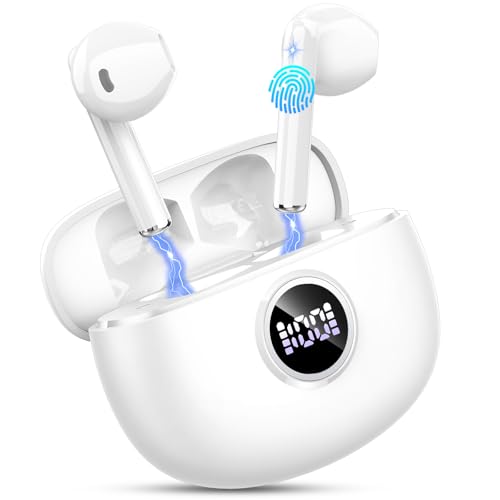 Bluetooth Kopfhörer, In Ear Kopfhörer Kabellos Bluetooth 5.3 mit 4 ENC Mic, 40std Spielzeit LED-Anzeige, Wireless Kopfhörer Bass Sound, Noise Cancelling Earbud, kabellose Ohrhörer für iOS Android Weiß von Motost