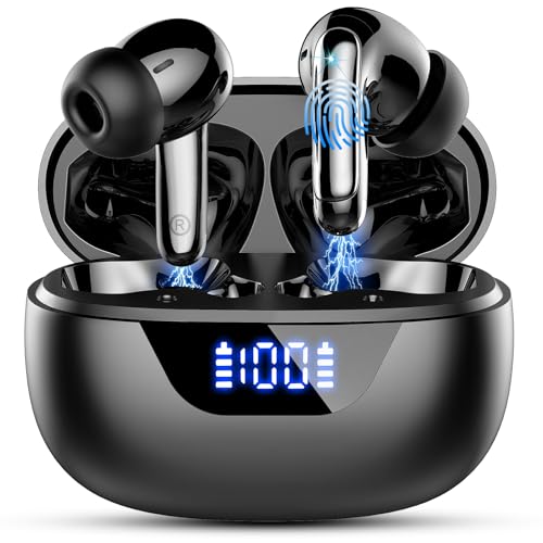 Bluetooth Kopfhörer, In Ear Kopfhörer Kabellos Bluetooth 5.3 mit 4 ENC Noise Cancelling Mic, 48 Std Wireless Earbuds Hi-Fi Stereo, IP7 Wasserdicht Ohrhörer für iOS Android, LED Anzeige, USB-C, Schwarz Bluetooth Kopfhörer, In Ear Kopfhörer Kabellos Bluetooth 5.3 mit 4 ENC Noise Cancelling Mic, 48 Std Wireless Earbuds Hi-Fi Stereo, IP7 Wasserdicht Ohrhörer für iOS Android, LED Anzeige, USB-C, Schwarz von Motost