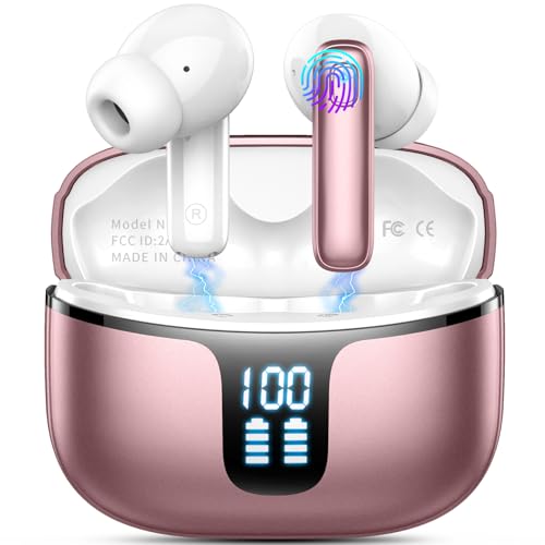 Bluetooth Kopfhörer, Kopfhörer Kabellos Bluetooth 5.3 In Ear Kopfhörer mit 4 ENC Noise Cancelling Mics, 40Std HiFi Stereo Kabellose Kopfhörer mit LED-Anzeige, IP7 Wasserdicht Ohrhörer, roségold Bluetooth Kopfhörer, Kopfhörer Kabellos Bluetooth 5.3 In Ear Kopfhörer mit 4 ENC Noise Cancelling Mics, 40Std HiFi Stereo Kabellose Kopfhörer mit LED-Anzeige, IP7 Wasserdicht Ohrhörer, roségold von Motost