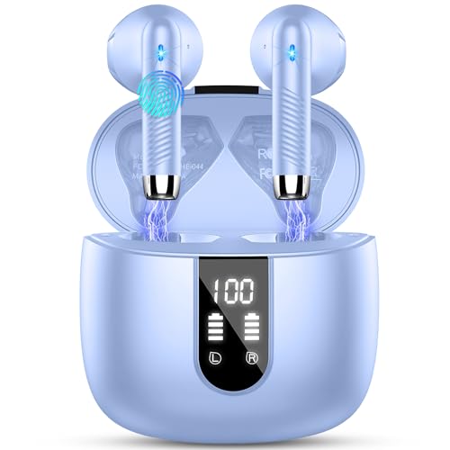 Motost Bluetooth 5.3 Kopfhörer, Bluetooth Kopfhörer, Bass, Wireless In Ear Kopfhörer mit HD Mic Geräuschunterdrückung, kabellose Kopfhörer für Android/iOS/LED, Hellviolett von Motost