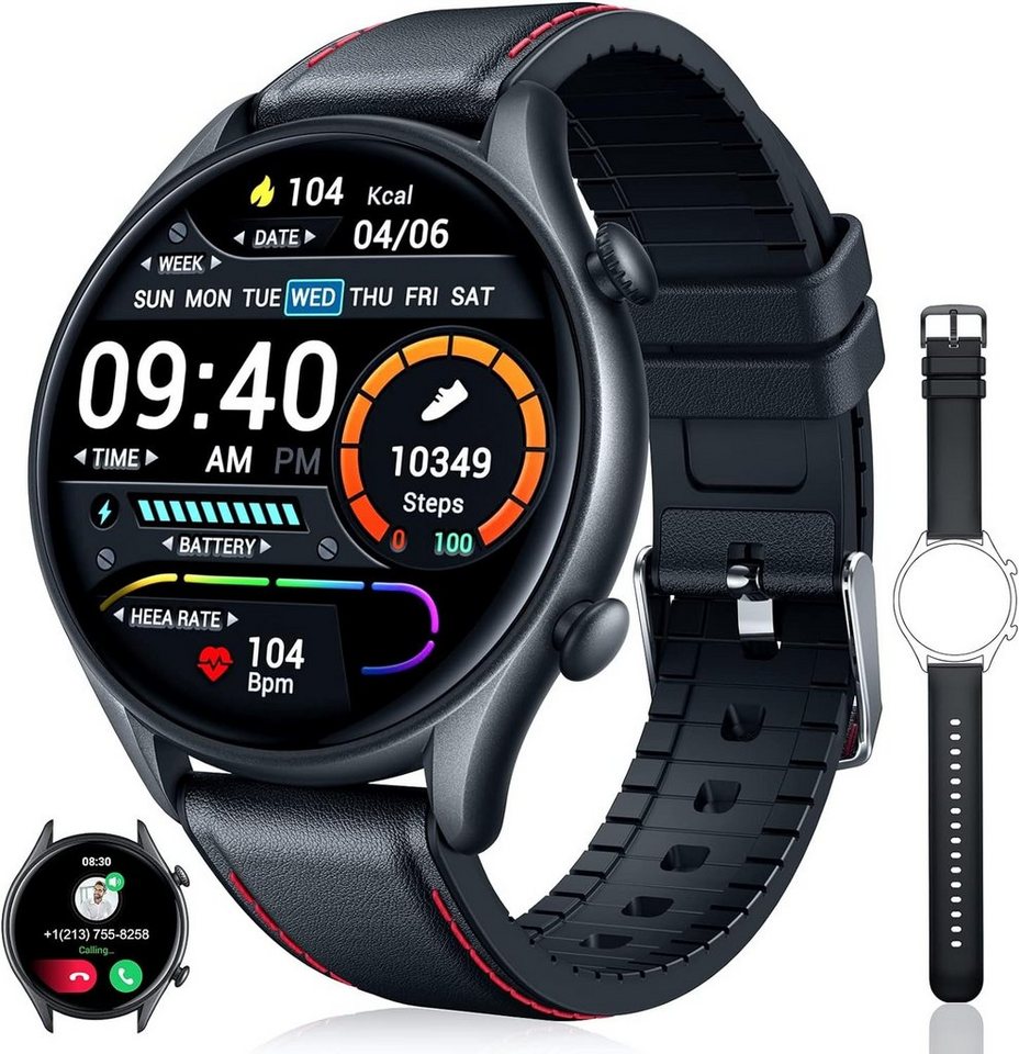 Motsfit Smartwatch (1,32 Zoll, Android iOS), Herren mit telefonfunktion fitnessuhr mit schrittzähler wasserdicht von Motsfit