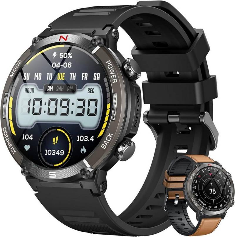 Motsfit Smartwatch (1,52 Zoll, Android iOS), Herren wasserdichte fitnessuhr schlafmonitor schrittzähler kompass von Motsfit