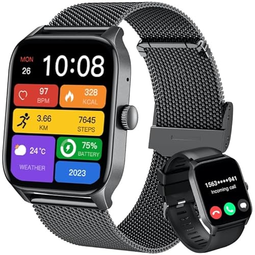 Smartwatch Fitnessuhr Armbanduhr Sportuhr Uhren: 1,83 Zoll Smart Watch Herren mit Telefonfunktion Pulsmesser Schrittzähler 100+ Sportmodi Fitness Uhr IP67 Wasserdicht Herrenuhr für iOS und Android von Motsfit