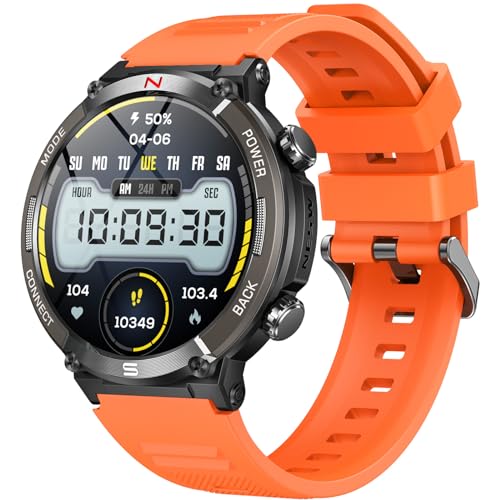 Smartwatch Herren Fitness Uhren mit Telefonfunktion: 1.52 Zoll Runde Smart Watch mit 100 Sportmodi IP68 Wasserdichte Fitnessuhr Tracker Schlafmonitor Schrittzähler Pulsuhr SpO2 Kompass für Android iOS von Motsfit