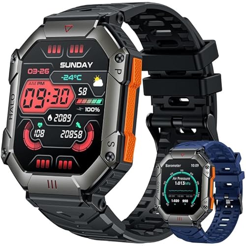 Smartwatch Herren Telefonfunktion Fitness Watch: 2,2" Wasserdicht Schrittzähler Uhr Sportuhren aktivitätstracker mit WhatApp Funktion Herzfrequenz armbanduhr mit Blutdruckmessung für Android iPhone von Motsfit