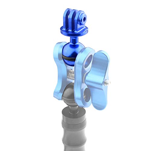 Motutech Kugel-Clip Befestigung für GoPro Hero 360 ° drehbar für Unterwassertauchen, doppelte Löcher, Licht für Action-Kamera (Kugelgelenk-Anschluss – Blau) von MotuTech