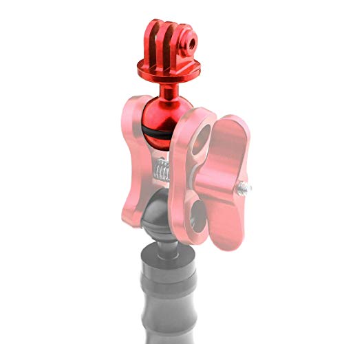 Motutech Kugel-Clip Befestigung für GoPro Hero 360 ° drehbar für Unterwassertauchen, doppelte Löcher, Licht für Action-Kamera (Kugelgelenk-Anschluss – Rot) von MotuTech
