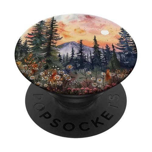 Aquarell Berglandschaft Wald Kiefer Natur PopSockets Klebender PopGrip von Mountain Landscapes Forest