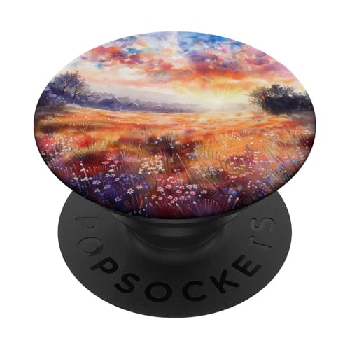 Buntes Blumenfeld Natur Landschaft Aquarell PopSockets Klebender PopGrip von Mountain Landscapes Forest