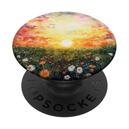 Buntes Blumenfeld Natur Landschaft Aquarell PopSockets Klebender PopGrip von Mountain Landscapes Forest