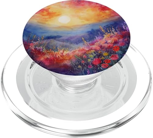 Buntes Blumenfeld Natur Landschaft Aquarell PopSockets PopGrip für MagSafe von Mountain Landscapes Forest