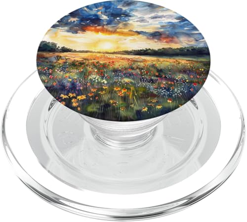 Buntes Blumenfeld Natur Landschaft Aquarell PopSockets PopGrip für MagSafe von Mountain Landscapes Forest