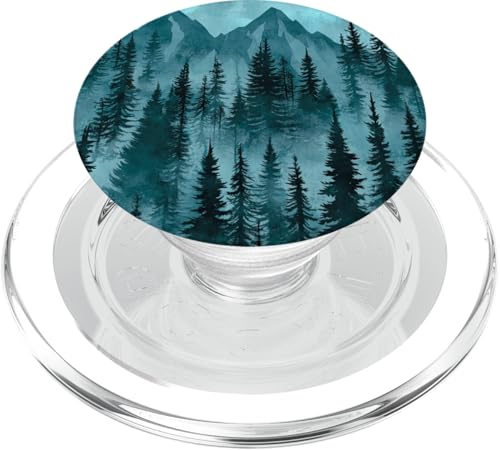 Kiefer Bergszene Blaugrün Wald Muster PopSockets PopGrip für MagSafe von Mountain Landscapes Forest