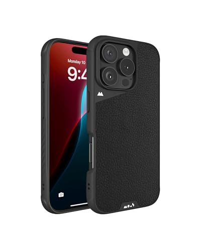 Mous Hülle für iPhone 16 Pro Max MagSafe Kompatibel Case - Limitless 6.0 - Schwarzes Leder - Stoßfeste Handyhülle von Mous