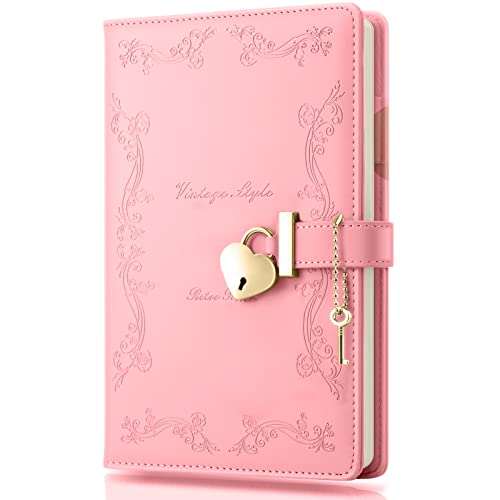 Mousbull Mädchen-Tagebuch mit Schloss und Schlüssel, niedliches herzförmiges Schloss-Tagebuch für Frauen, nachfüllbar, A5, Vintage, geheimes PU-Leder, Notizbuch, Geschenk für Teenager, Mädchen – Rosa Mousbull Mädchen-Tagebuch mit Schloss und Schlüssel, niedliches herzförmiges Schloss-Tagebuch für Frauen, nachfüllbar, A5, Vintage, geheimes PU-Leder, Notizbuch, Geschenk für Teenager, Mädchen – Rosa von Mousbull