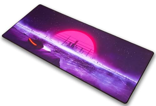 MouseOne Thasis Gaming-Mauspad, Retrowave-Edition, Stoff mit genähten Kanten, 39,9 cm H x 93 cm L von MouseOne