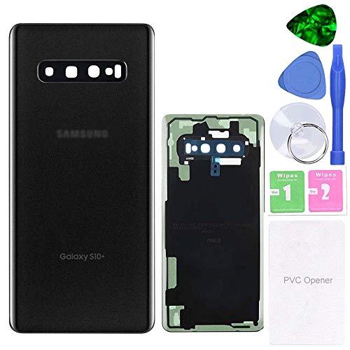 MovTEK Akkudeckel Backcover Rückseite Glas Original Ersatz für Samsung Galaxy S10 Plus S10+ G975F Schwarz (Prism Black) Reparatur Set mit Kleber Kameraglas von MovTEK