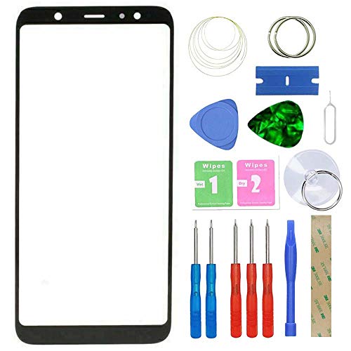 MovTEK Display Reparatur Set Frontglas Ersatz für Samsung Galaxy A6 Plus 2018 A605F Original Front Glas Displayglas mit Öffnungswerkzeuge und Kleber (Schwarz) von MovTEK