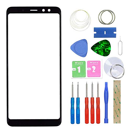 MovTEK Display Reparatur Set Frontglas Ersatz für Samsung Galaxy A8 2018 Original Front Glas Displayglas mit Werkzeug und Kleber (Schwarz) von MovTEK