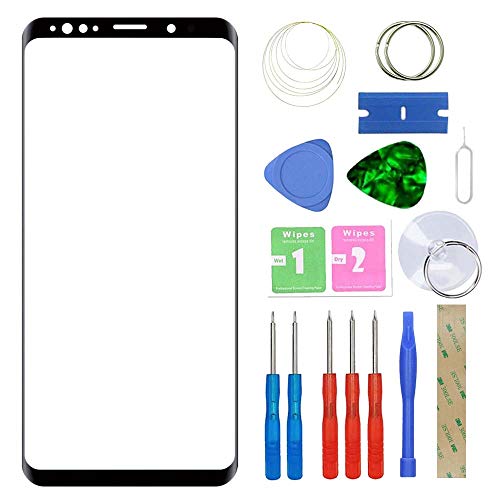 MovTEK Frontglas für Samsung Galaxy S9 G960 Serie Displayglas Ersatz Glas Reparatur Set mit Werkzeug (Schwarz) von MovTEK