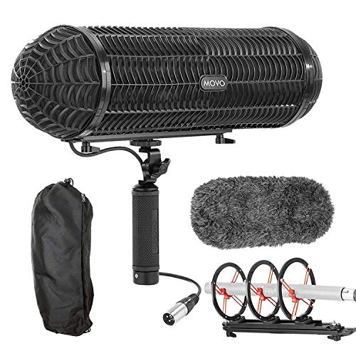 Movo BWS1000 Blimp Microphone Windshield Mount and Vibration Protection System for Shotgun Microphones - Has 12-point Internal Shock Mount, Integrated XLR Cable, Deadcat Windscreen and Grip Handle von Movo