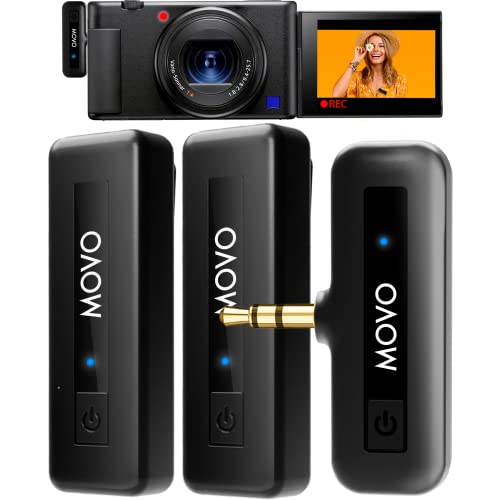 Movo Drahtlose Mini-Duo-Mikrofone für Kamera, Videoaufnahmen, 2.4 GHz, kabelloses Lavalier-Mikrofon für DSLR-Spiegelreflexkameras (164 m Reichweite, 10 Stunden Akkulaufzeit) von Movo