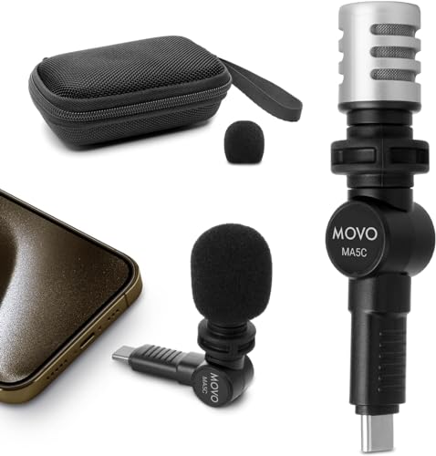 Movo Externes USB-C-Mikrofon für iPhone 15, Mikrofon für iPhone 15, USB-C-Geräte, tragbares Kondensator-Schrotflintenmikrofon für Videoaufnahmen, Voiceover, Interview, Reisen, Vlogging, YouTube von Movo