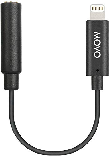 Movo IMA-1 3,5-mm-TRRS-Mikrofonadapterkabel auf Lightning-Anschluss-Dongle, kompatibel mit Apple iPhone, iPad, Smartphones und Tablets, optimiert für Mikrofone/Pro Audio, Schwarz von Movo