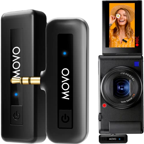 Movo Kabelloses Mini-Kameramikrofon für Videoaufnahmen, 2,4 GHz, Clip-On-Lavalier-Mikrofon für DSLR, spiegellose Kamera, kompaktes Ansteckmikrofon (50 m Reichweite, 10 Stunden Akkulaufzeit) von Movo