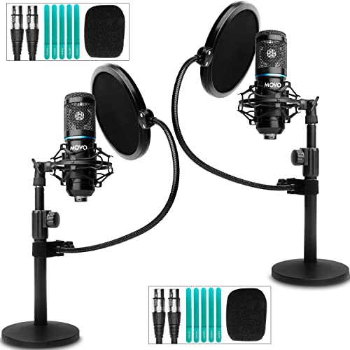 Movo PodPak2T Universal-XLR-Kondensatormikrofon-Podcast-Ausrüstungs-Set für 2 – inklusive 2 Nieren-Mikrofone, Desktop-Ständer, Stoßhalterungen, Pop-Filter und Kabel – Podcast- und YouTube-Kit von Movo