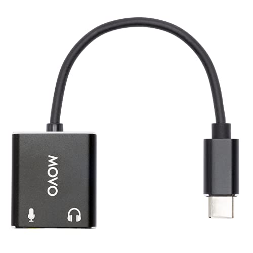 Movo USBC-AC2 3,5 mm auf USB-C Stereo-Audio-Adapter – Externe Soundkarte für PC, Mac, Android TRS-Kopfhöreranschluss und Audio-Buchse USB-C-Stecker AUX USB-C-Mikrofonadapter Gaming-Lautsprecher von Movo