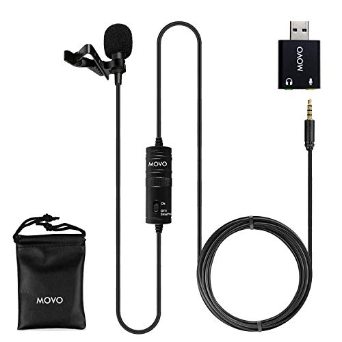 Movo Universal Lavalier-USB-Mikrofon für Computer mit USB-Adapter Kompatibel mit Laptop, Desktop, PC und Mac, Smartphones, Kameras, Podcasting, Remote Work und Laptop-Mikrofon (20-Fuß-Kabel) von Movo