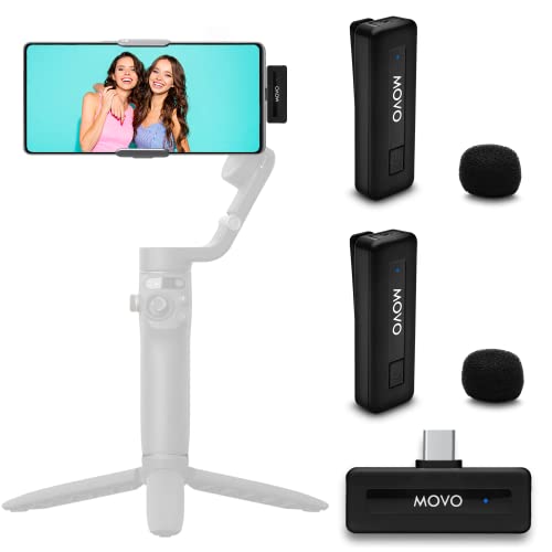 Movo Wireless Mini-Duo, ultrakompaktes, kabelloses Dual-Mikrofon für Android mit Lavalier-Mikrofonen, 10HR-Akku, 50 m Reichweite, Geräuschunterdrückung – USB-C-Ansteckmikrofon für Videoaufnahmen von Movo