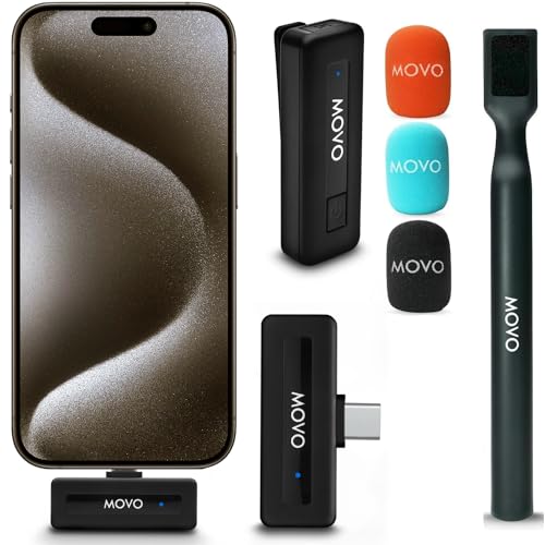Movo Wireless Mini Ultra Compact Wireless Lavalier Microphone for iPhone with WMX-HM Handheld Adapter - Lapel Mic with Handle Mount for Content Creators, Interviews, Reporting and More (USB-C) von Movo
