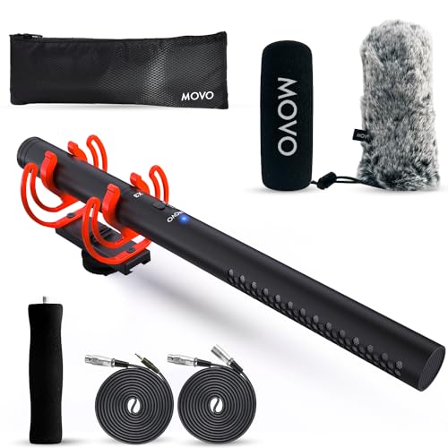 Movo X3-II XLR-Schrotflintenmikrofon für Kamera, Supernieren-Kondensator-Schrotflintenmikrofon für DSLR, Content-Erstellung, Video und Filmemachen, gerichtetes Galgenmikrofon mit Rycote-Shockmount, von Movo