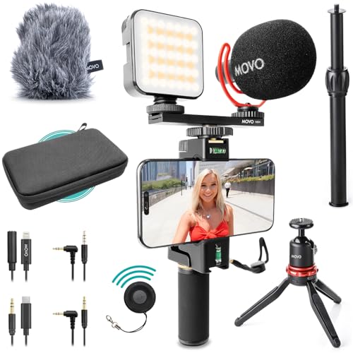Movo iVlogger-PRO Vlogging-Kit für iPhone/Android – YouTube-Starter-Kit für Content Creator – Zubehör: Handy-Stativ, Handy-Halterung, RGB-Licht und VXR10 Richtmikrofon Movo iVlogger-PRO Vlogging-Kit für iPhone/Android – YouTube-Starter-Kit für Content Creator – Zubehör: Handy-Stativ, Handy-Halterung, RGB-Licht und VXR10 Richtmikrofon von Movo