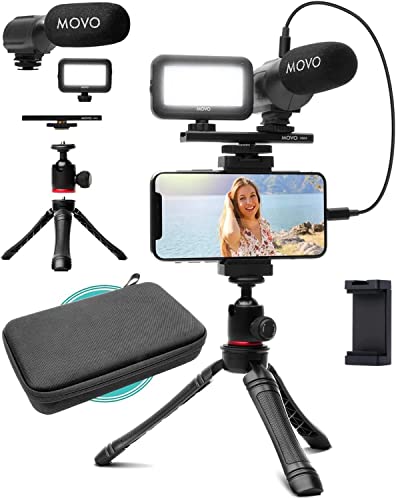 Movo iVlogger Vlogging-Kit für das iPhone - Lightning-kompatibles Video Vlogging Set - Zubehör: Handy Stativ, Handyhalterung, LED-Licht und Richtmikrofon - YouTube Starter Set oder iPhone Vlogging von Movo