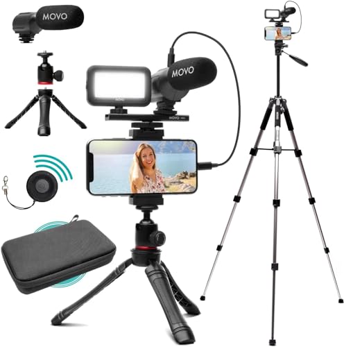 Movo iVlogger iPhone,Android Kompatibles Vlogging Kit mit Stativ in voller Größe – Handy-Video-Kit Zubehör: Stative, Handyhalterung, Video, Vloggen-Aufnahme von Movo