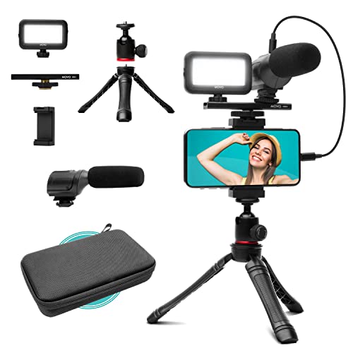 Movo uVlogger - Android/iPhone 15 kompatibles Vlogging-Set für Handy-Video-Set, Zubehör: Handy-Stativ, Handyhalterung, LED-Licht und Handy-Shotgun-Mikrofon für Handy-Videoaufnahmen für YouTube, Vlog von Movo