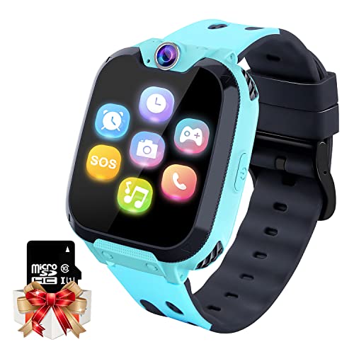 Smartwatch Kinder Telefon - Spiel Musik Kids Smart Watch [1 GB Micro SD Enthalten] mit Anruf Kamera Spiele Wecker Musik Player für Jungen Mädchen Alter 3-12 Blau von Moweallarge