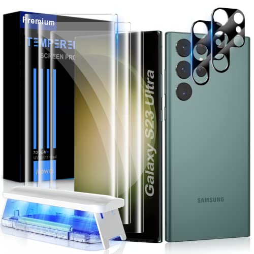 Mowei 3+2 Stück Displayschutz für Galaxy S23 Ultra Glas Schutzfolie, 3X 9H Schutzglas & 2X kameraschutz [Fingerabdruck-ID unterstützen] Hüllenfreundlich Kompatibel mit Samsung S23 Ultra 5G von Mowei