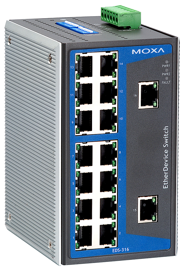 MOXA Unmanaged Industrial Ethernet PoE Switch, 16 Port von Moxa