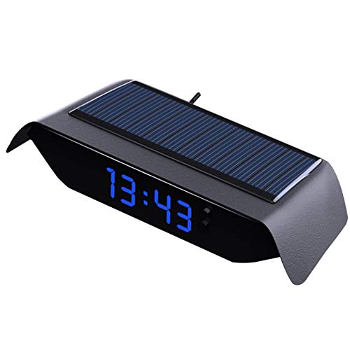 Moxeupon Solarbetriebene Autouhr,Solarbetriebene Auto-LCD-Uhr | Solarbetriebenes digitales Klebetemperaturmessgerät und -monitor,Armaturenbrettuhr mit leuchtender Temperaturanzeige für LKWs von Moxeupon